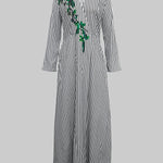 A-Line Loose Asymmetric Split-Joint Striped V-Neck Maxi Dresses Shirt Dress