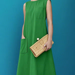 A-Line Loose Pockets Solid Color Round-Neck Maxi Dresses