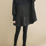 Knitting Pleats Split-Joint High-Neck Pullover Top