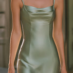 Elegant Satin Slip Midi Dress With Soft Cowl Neckline