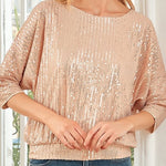 Solid Color Sequined Loose Round Neck Casual Top