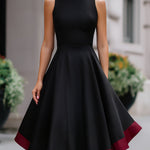 Contrast Hem High-Neck Fit-and-Flare Midi Dress