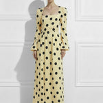 High Waisted Polka Dot Square-Neck Maxi Evening Dresses