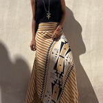 Eva Satin Geometric Print Elastic Waist Maxi Skirt
