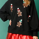 Christmas Gingerbread Man Sequined Long Sleeve Sweatshirt