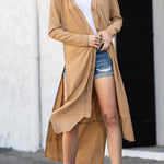 Ribbed Button Up Side Split Duster Cardigan