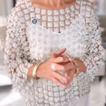 Three-Dimensional Floral Beaded Openwork Blouse