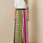Loose Wide Leg Contrast Color Drawstring Printed Striped Casual Pants Bottoms Trousers