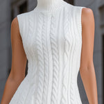 Cable Knit Mock Neck Sleeveless Mini Dress