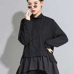 High-Low A-Line Falbala Split-Joint Split-Back High-Neck T-Shirts Tops