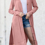 Ribbed Button Up Side Split Duster Cardigan