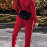 Racing Red Solid Color High Low Pullover and Pants Set