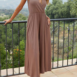 Modal Drape V Neck Double Slit Pocket Flared Trousers