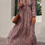 Multicolor Floral Print Buttoned Plunge Neckline Maxi Dress