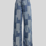 Loose Wide Leg Buttoned Plaid Pockets Split-Joint Jean Pants Bottoms