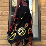 A-Line High Waisted Contrast Color Hollow Round-Neck Maxi Dresses