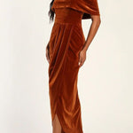 Elegant velvet one-shoulder slit dress
