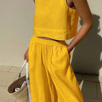 Chic Solid Color Sleeveless 2pieces Set