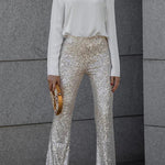 Diva Sequin High Rise Elastic Waist Flare Pants