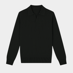 BLACK BUTTONLESS RIBBED POLO