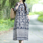 Vintage Cotton Blend Printing Midi Dresses