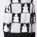 Halloween Ghost Plaid Crew Neck Sweater