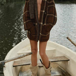 SHORT CHECK KNIT COAT WITH SCARF DETAIL