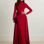 Bodycon Elasticated Waist Asymmetric Solid Color Split-Joint High Neck Maxi Dresses