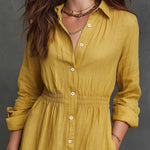 Bohemian Casual Button-Front Cotton Shirt Dress With Lace Trim