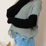Casual Tassel Hem Pullover V Neck Sweater