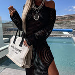 Mermaid Bay Crochet Knit Long Sleeve Cover Up Maxi Dress