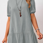 Solid Color Loose Waist Cotton Linen Round Neck Dress