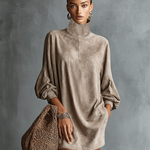 Women's Minimalist Loose-fitting Faux Suede High-neck Mini Dress