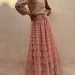 Regal Reverie Tiered Elastic Waist Tulle Maxi Skirt