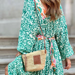 Ledell green totem print v-neck maxi dress