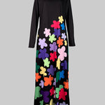 Long Sleeves Asymmetric Floral Round-Neck Maxi Dresses