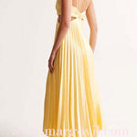 7 Colors Chicest V Neck Cut Out Waist Sleeveless Pleated Maxi Dress