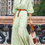 Green Lantern Sleeve Tie Neck Panel Dress