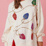 Christmas Lights Sequin Slit Pullover Sweatshirt