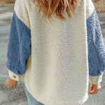 Autumn and winter long-sleeved double-pocket color-block loose fur coat