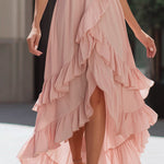 Asymmetrical Ruffle Chiffon Maxi Dress With Spaghetti Straps