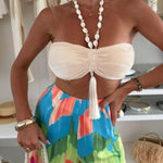 Welcome To Summer Shell Tassel Halter Stretch Bra and Colorful High Rise Wide Leg Pants Set