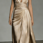 Women's Elegant Khaki Satin Halter-neck Sleeveless Maxi Dress