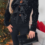 Sequin bow cutout crop top