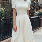 Puff Sleeve Ruffle Hem A-Line Midi Dress