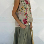 Casual Printed Tank Top & Skirt Cotton Linen Two-piece Set