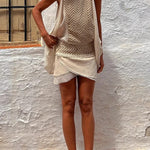 Sonia Linen Blend Ethnic Print Wrap Tie Layered Mini Skirt