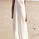 Simple and Stunning Linen Blend Pinstripe Detail Square Neck A-line Maxi Dress