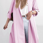 Solid Lapel 3/4 Sleeve Slit Cardigan