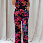 Nicola Watercolor Splash Ink Printed Elastic Waist Pocketed Jumpsuit